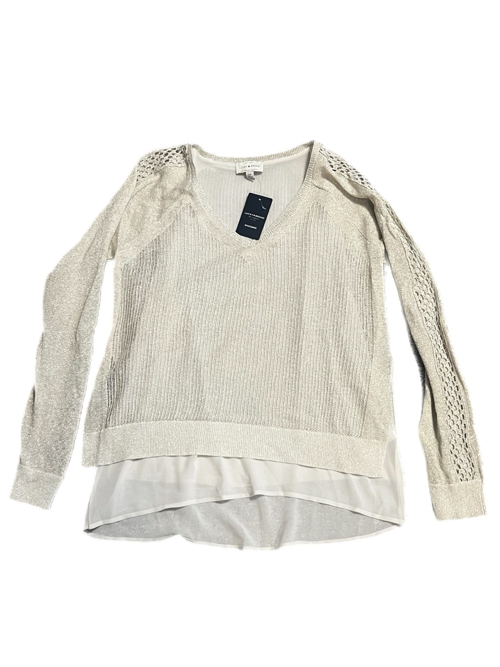 NWT Lucky Brand Cream Layered V-Neck Knit Sweater